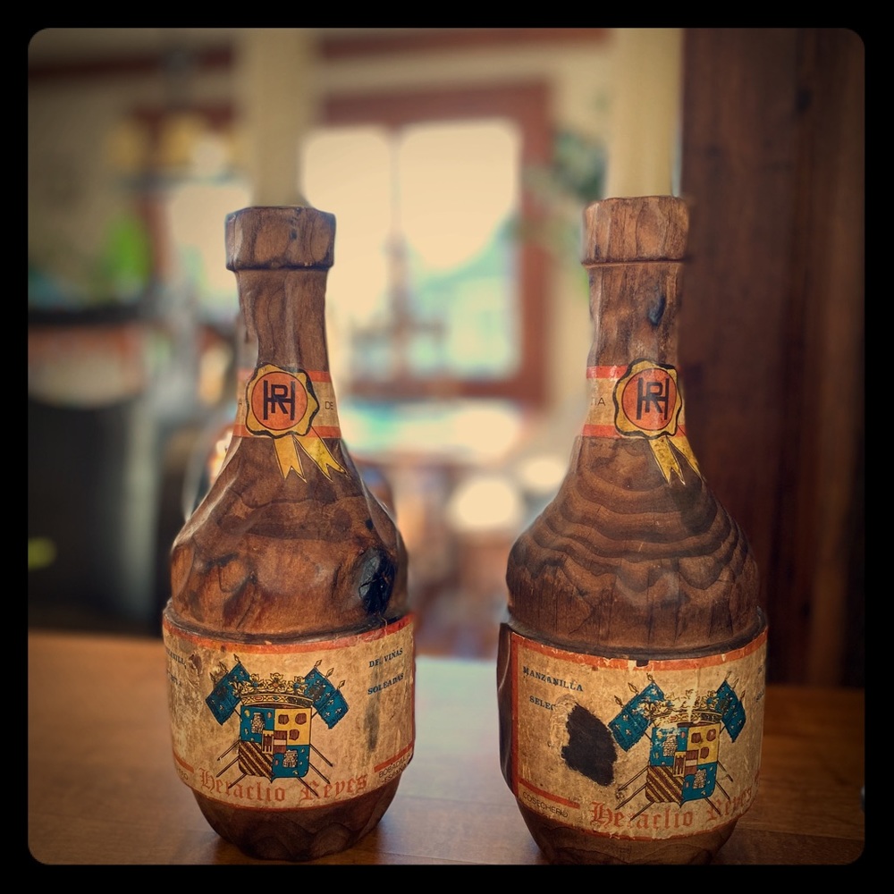 🕯 Vntg Spanish Wooden Bottle Candle Hldrs Set 2